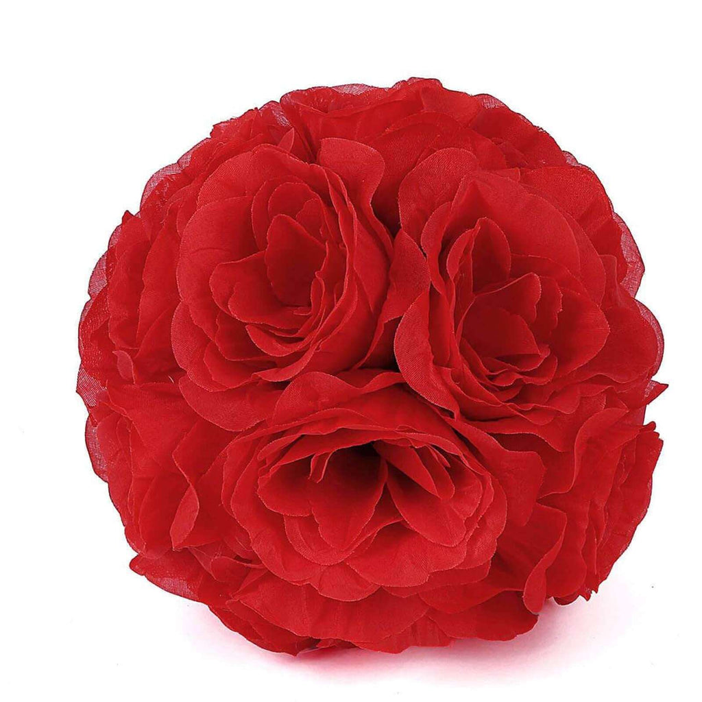 2 Pack 7" Red Artificial Silk Rose Kissing Ball, Faux Flower Ball - Bell Racket Store