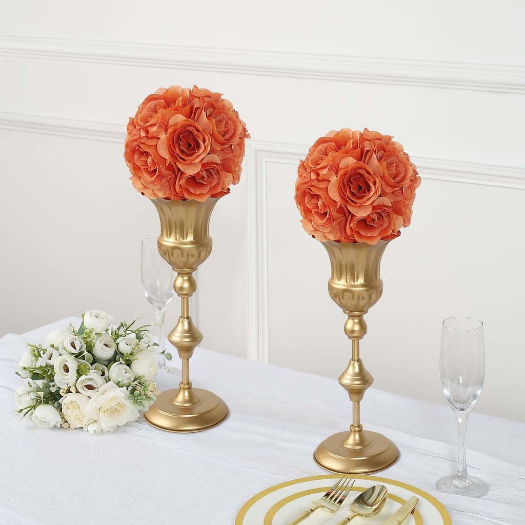2 Pack 7" Terracotta (Rust) Artificial Silk Rose Kissing Ball, Faux Flower Ball - Bell Racket Store
