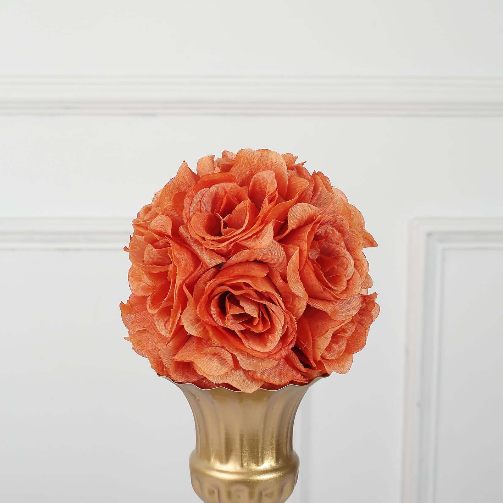 2 Pack 7" Terracotta (Rust) Artificial Silk Rose Kissing Ball, Faux Flower Ball - Bell Racket Store