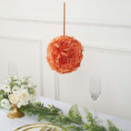 2 Pack 7" Terracotta (Rust) Artificial Silk Rose Kissing Ball, Faux Flower Ball - Bell Racket Store