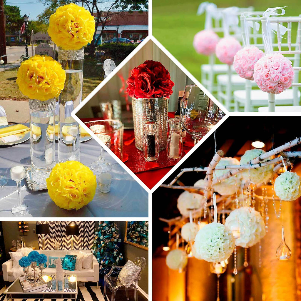 2 Pack 7" Terracotta (Rust) Artificial Silk Rose Kissing Ball, Faux Flower Ball - Bell Racket Store