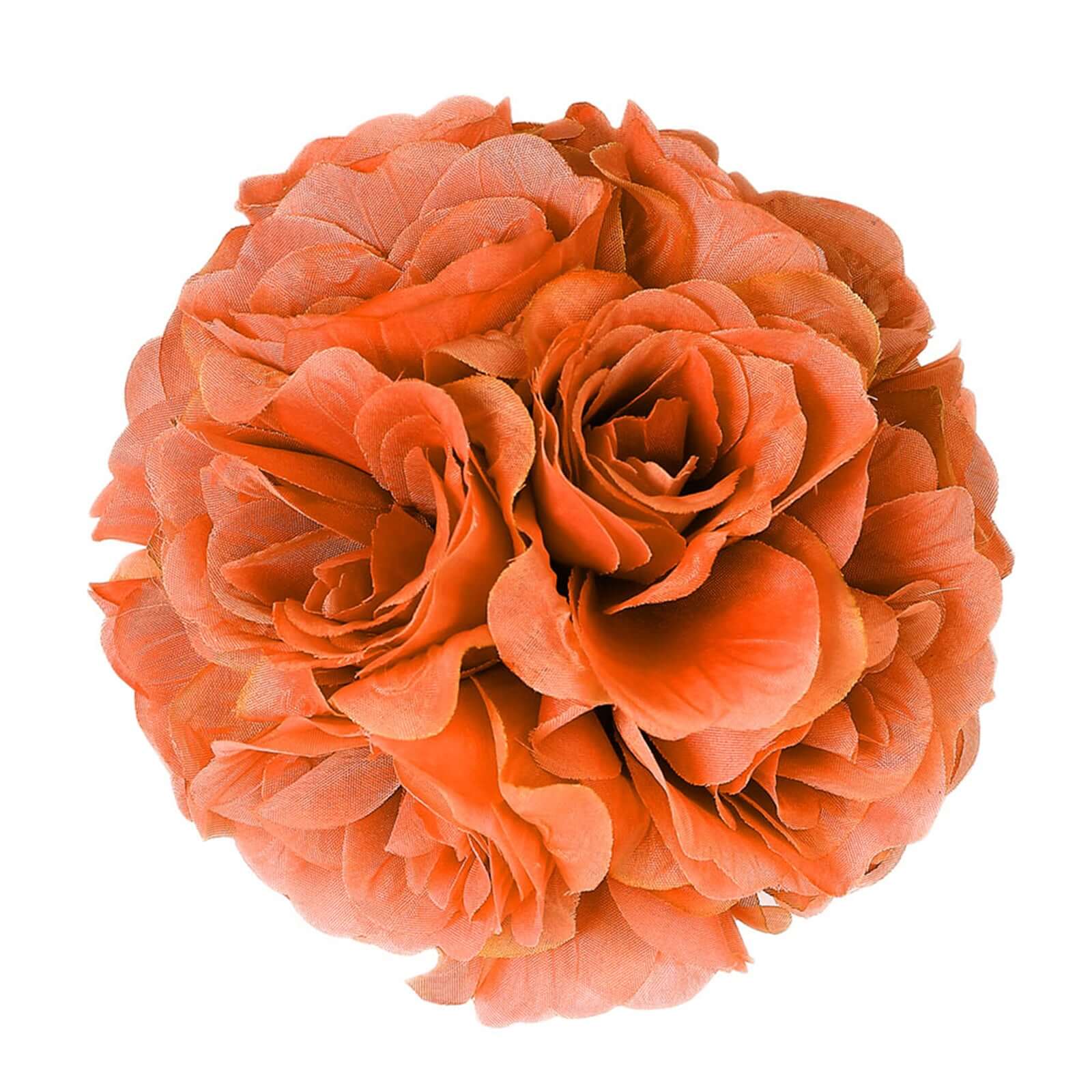 2 Pack 7" Terracotta (Rust) Artificial Silk Rose Kissing Ball, Faux Flower Ball - Bell Racket Store
