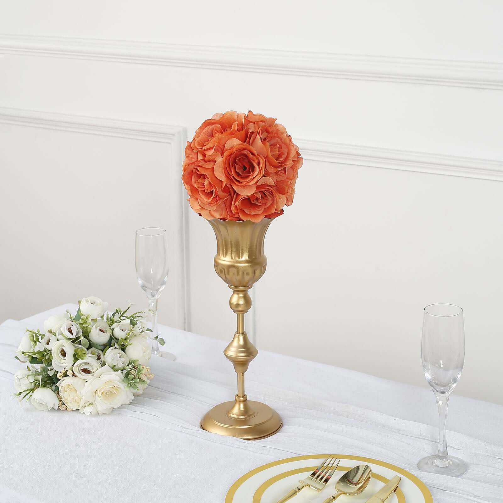 2 Pack 7" Terracotta (Rust) Artificial Silk Rose Kissing Ball, Faux Flower Ball - Bell Racket Store