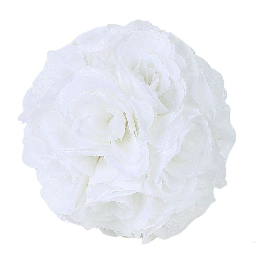 2 Pack 7" White Artificial Silk Rose Kissing Ball, Faux Flower Ball - Bell Racket Store