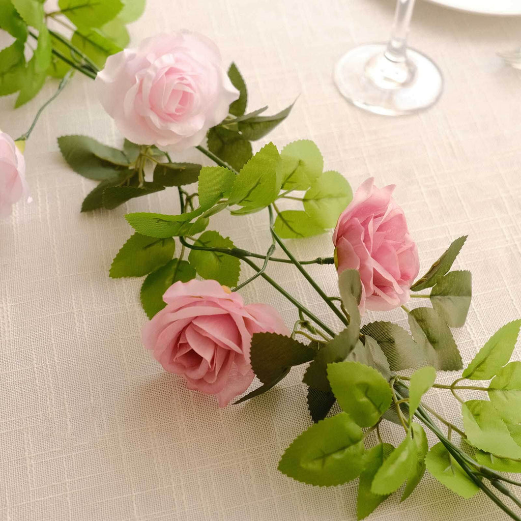 2 Pack 7ft Blush Dusty Rose Artificial Silk Flower Garland Mini Rose Vines with 26 Flower Heads - Bell Racket Store