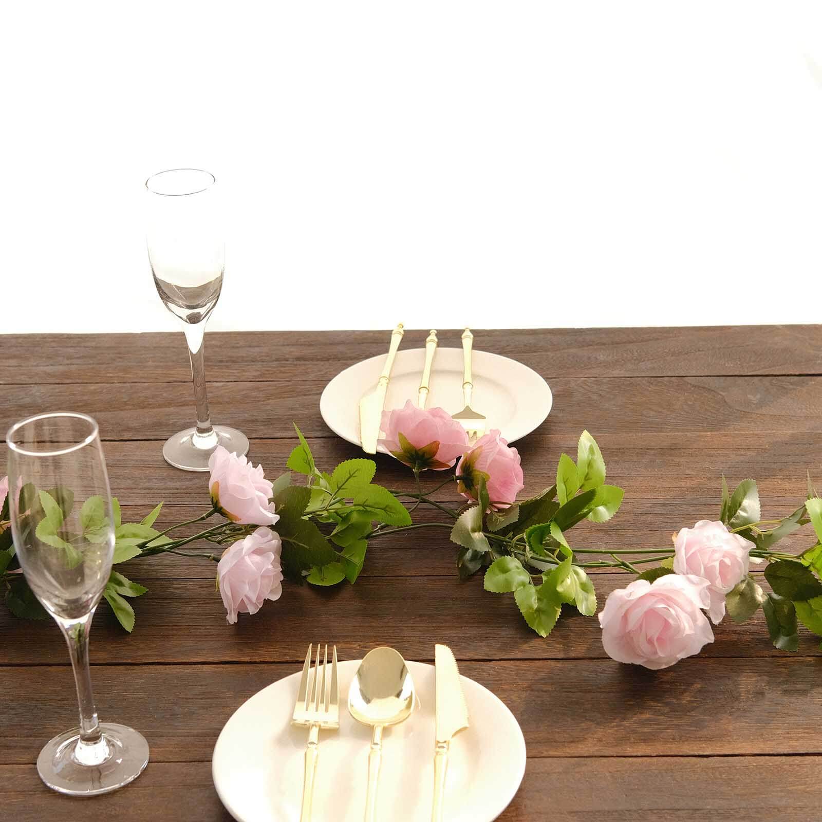 2 Pack 7ft Blush Dusty Rose Artificial Silk Flower Garland Mini Rose Vines with 26 Flower Heads - Bell Racket Store