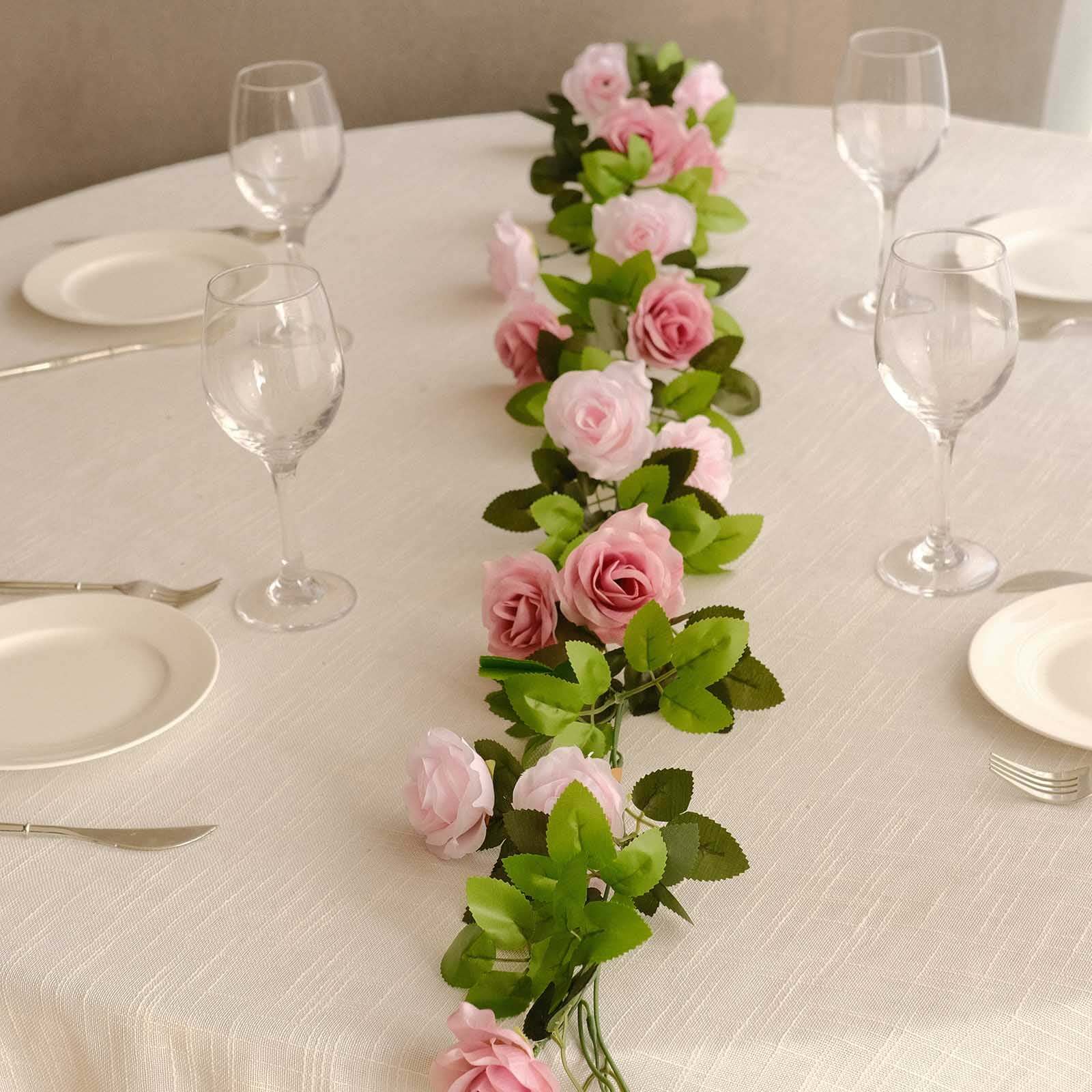 2 Pack 7ft Blush Dusty Rose Artificial Silk Flower Garland Mini Rose Vines with 26 Flower Heads - Bell Racket Store