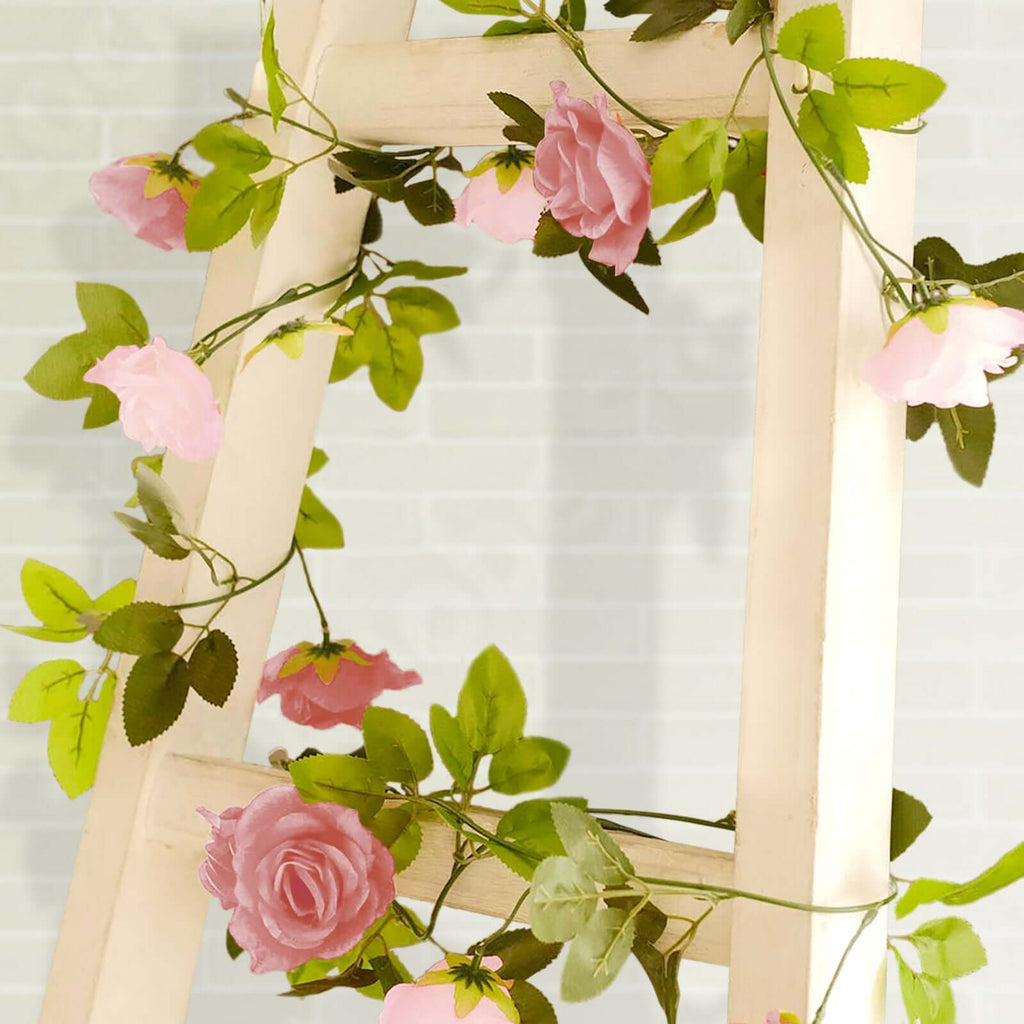2 Pack 7ft Blush Dusty Rose Artificial Silk Flower Garland Mini Rose Vines with 26 Flower Heads - Bell Racket Store