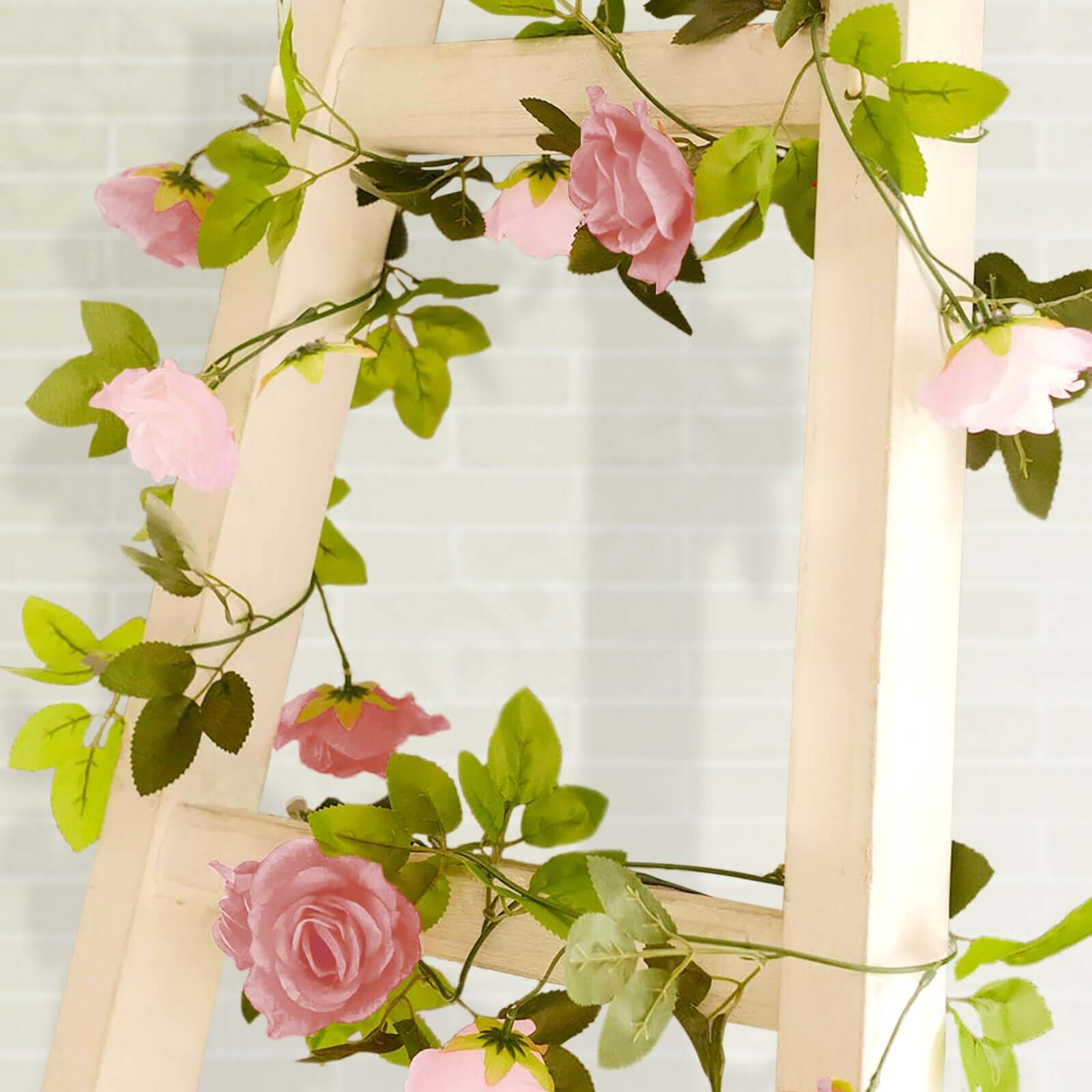 2 Pack 7ft Blush Dusty Rose Artificial Silk Flower Garland Mini Rose Vines with 26 Flower Heads - Bell Racket Store