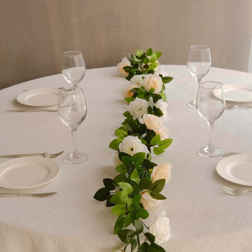 2 Pack 7ft Cream Ivory Artificial Silk Flower Garland Mini Rose Vines with 26 Flower Heads - Bell Racket Store