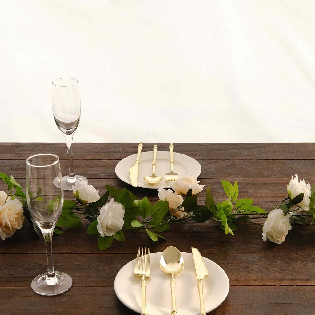 2 Pack 7ft Cream Ivory Artificial Silk Flower Garland Mini Rose Vines with 26 Flower Heads - Bell Racket Store