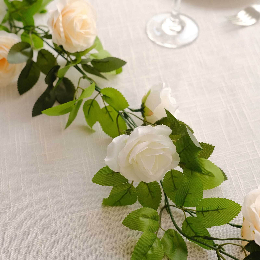 2 Pack 7ft Cream Ivory Artificial Silk Flower Garland Mini Rose Vines with 26 Flower Heads - Bell Racket Store