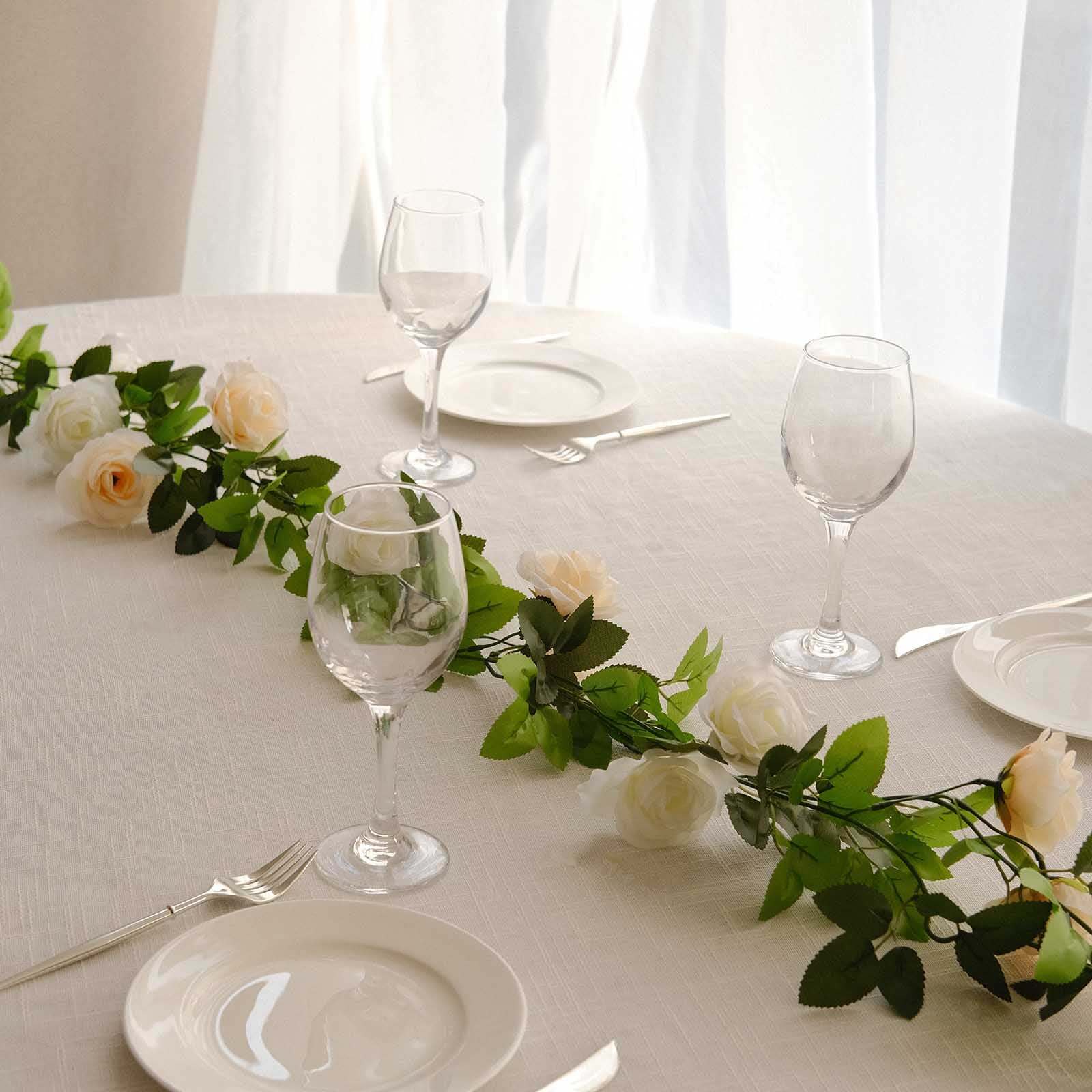 2 Pack 7ft Cream Ivory Artificial Silk Flower Garland Mini Rose Vines with 26 Flower Heads - Bell Racket Store