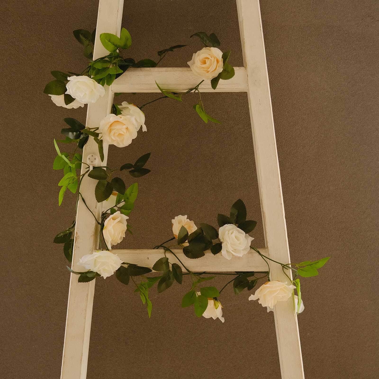 2 Pack 7ft Cream Ivory Artificial Silk Flower Garland Mini Rose Vines with 26 Flower Heads - Bell Racket Store
