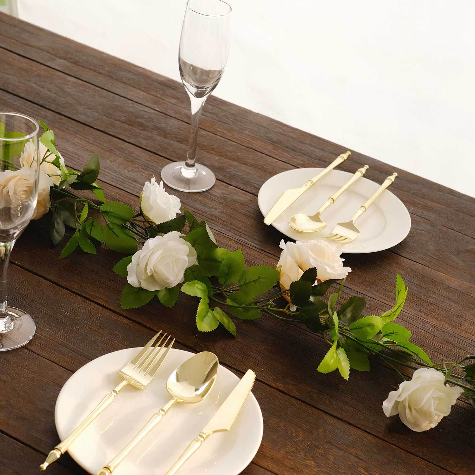 2 Pack 7ft Cream Ivory Artificial Silk Flower Garland Mini Rose Vines with 26 Flower Heads - Bell Racket Store