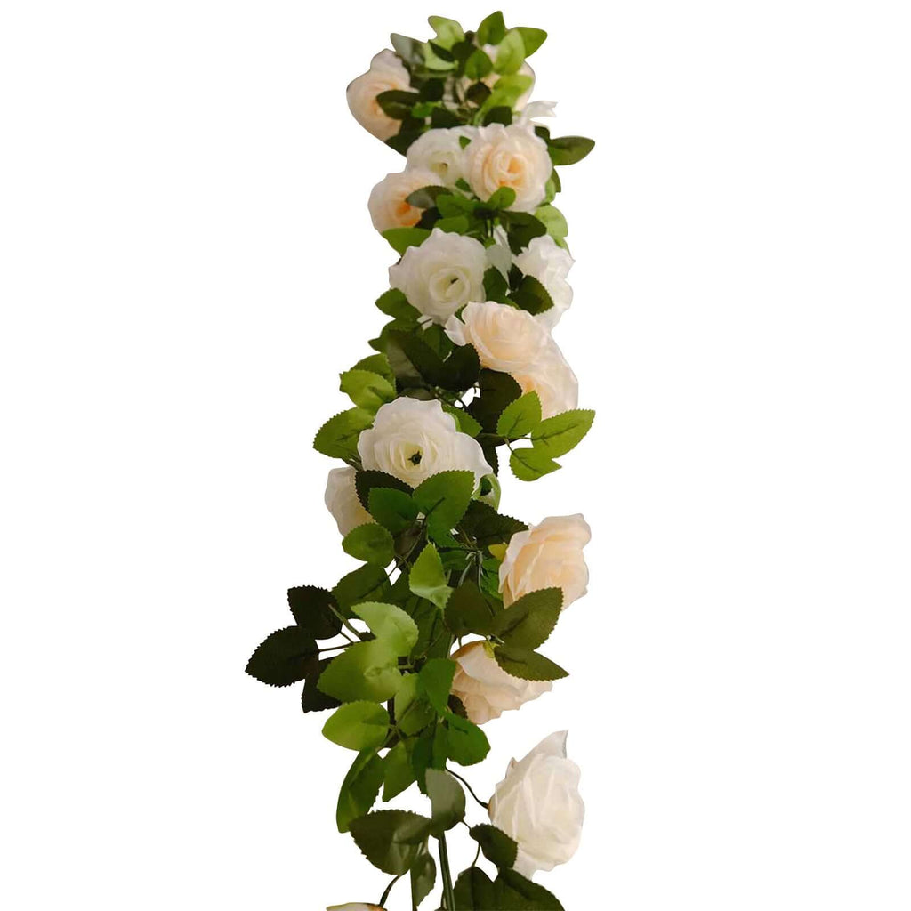 2 Pack 7ft Cream Ivory Artificial Silk Flower Garland Mini Rose Vines with 26 Flower Heads - Bell Racket Store