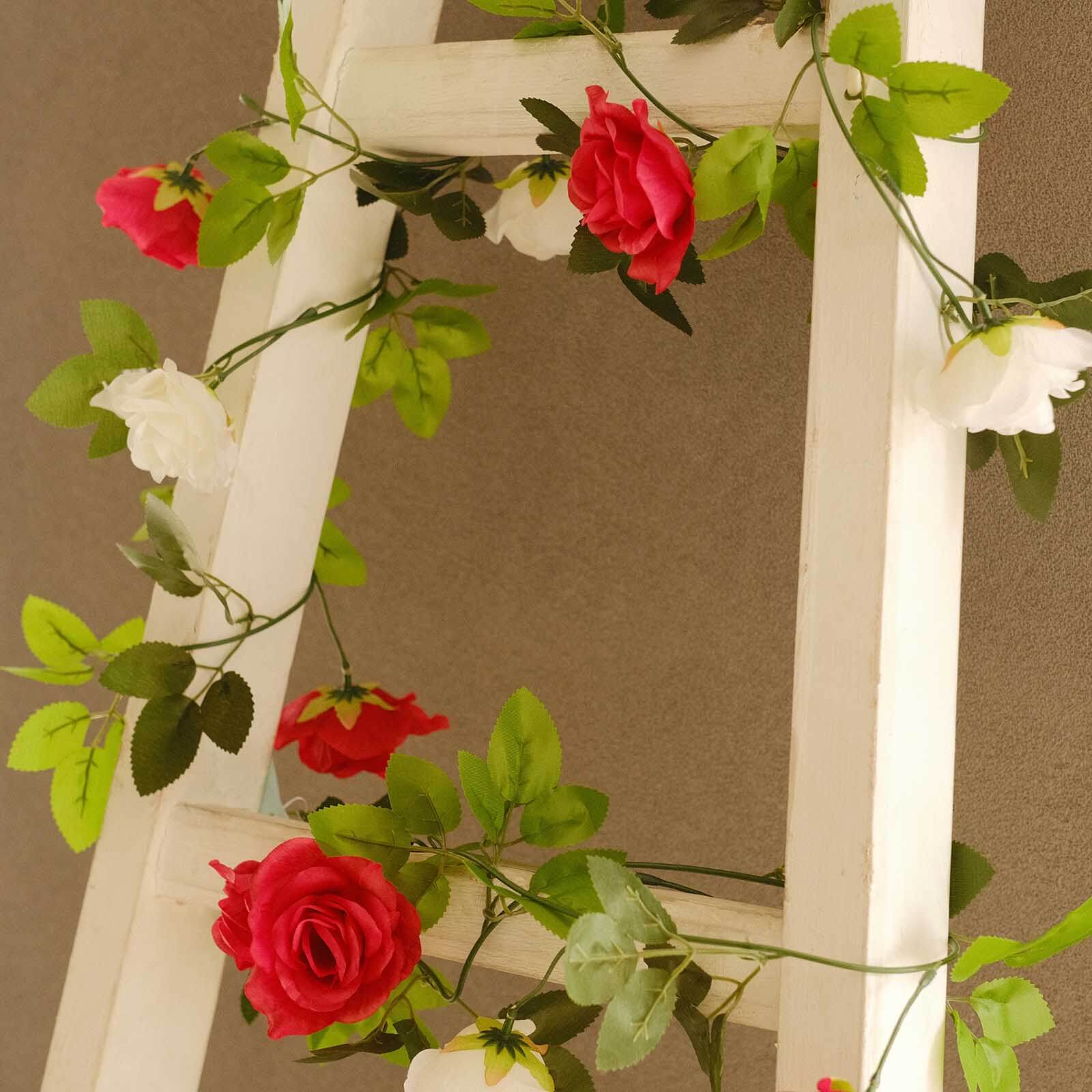 2 Pack 7ft Red Ivory Artificial Silk Flower Garland Mini Rose Vines with 26 Flower Heads - Bell Racket Store