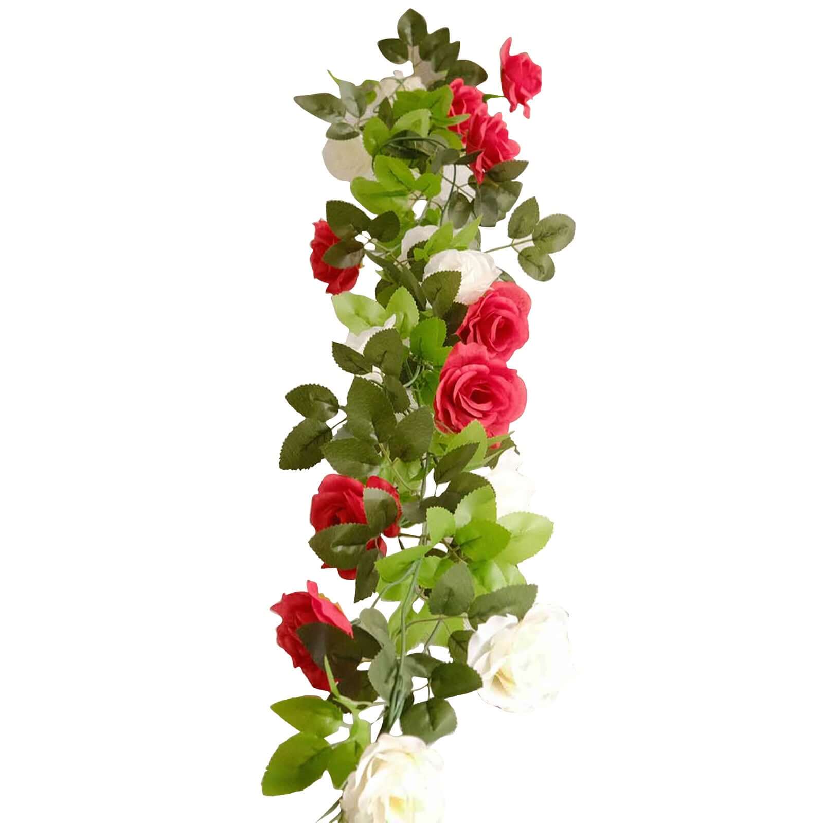 2 Pack 7ft Red Ivory Artificial Silk Flower Garland Mini Rose Vines with 26 Flower Heads - Bell Racket Store