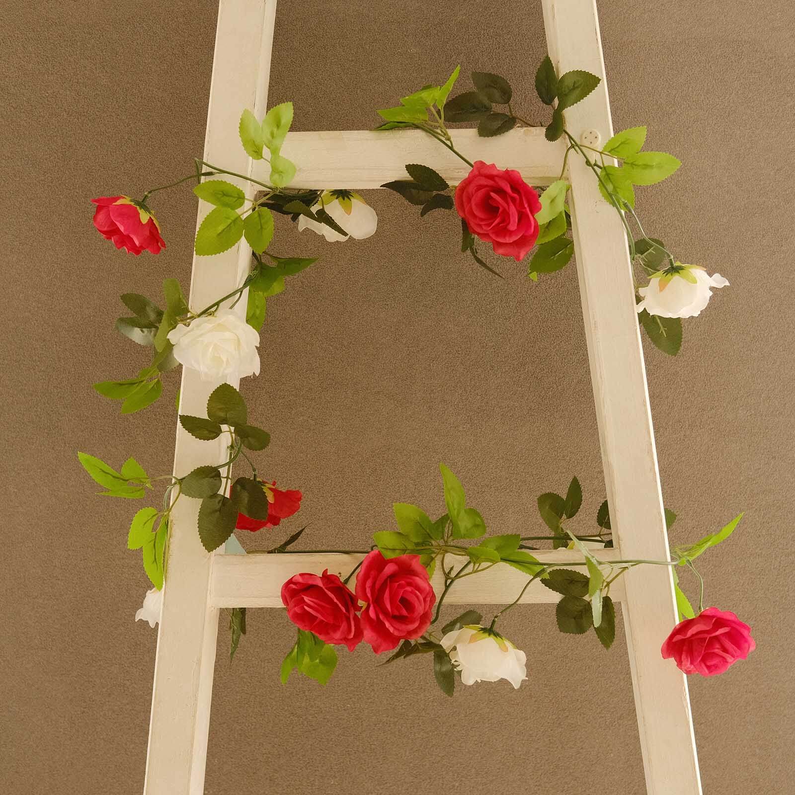2 Pack 7ft Red Ivory Artificial Silk Flower Garland Mini Rose Vines with 26 Flower Heads - Bell Racket Store