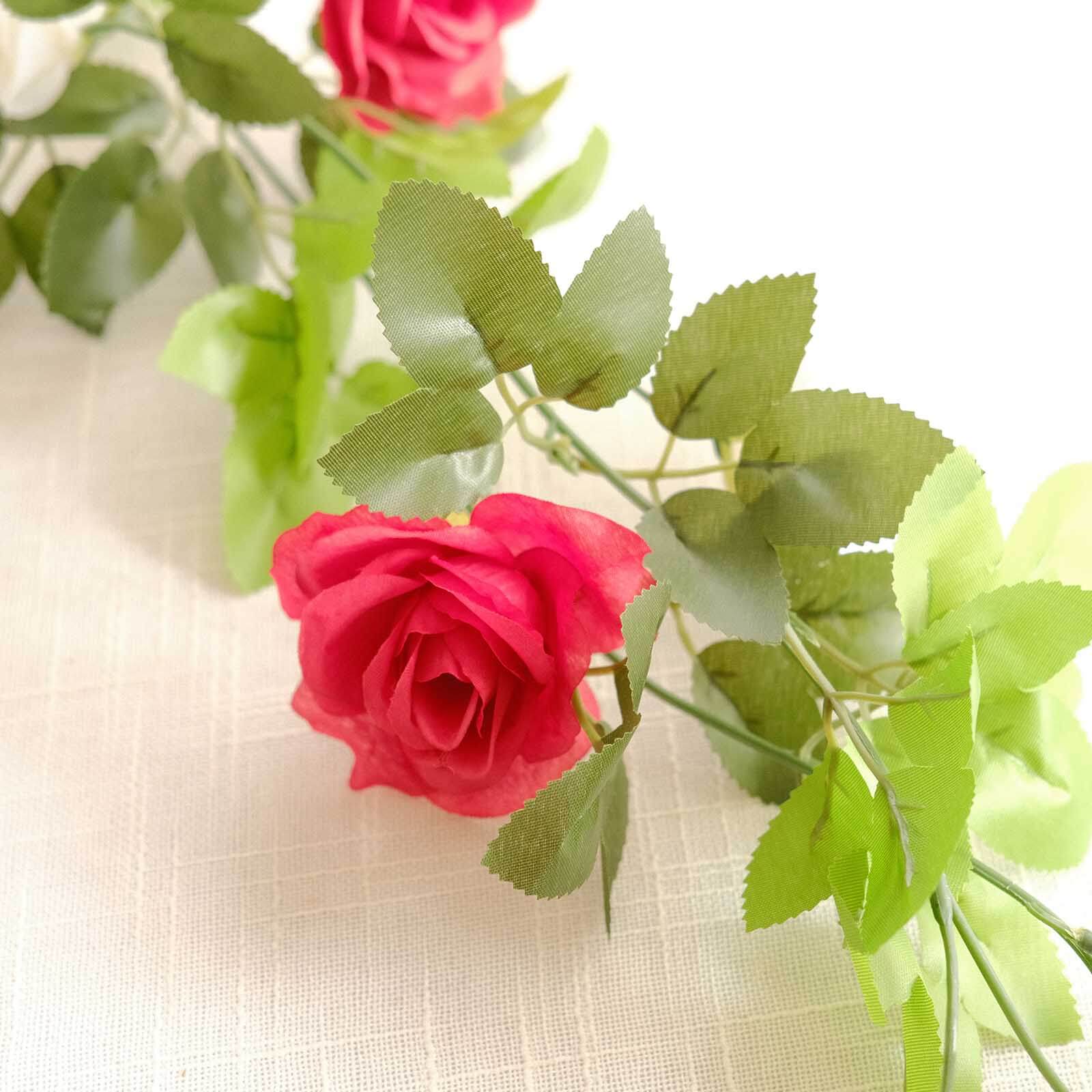 2 Pack 7ft Red Ivory Artificial Silk Flower Garland Mini Rose Vines with 26 Flower Heads - Bell Racket Store