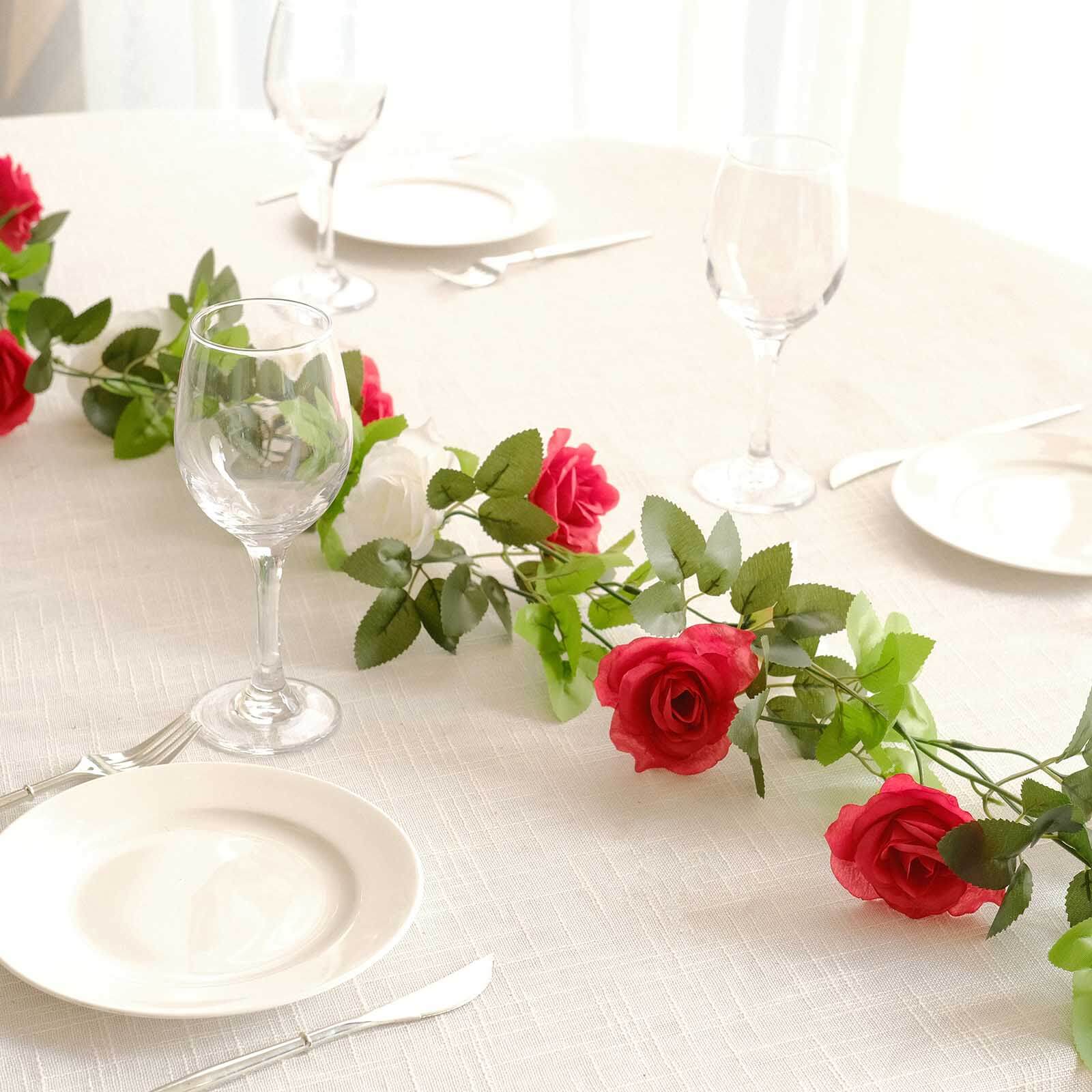 2 Pack 7ft Red Ivory Artificial Silk Flower Garland Mini Rose Vines with 26 Flower Heads - Bell Racket Store