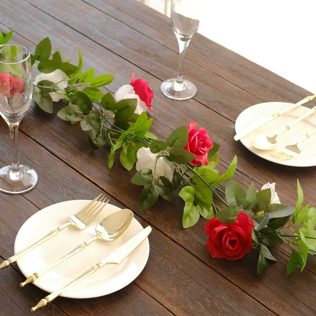 2 Pack 7ft Red Ivory Artificial Silk Flower Garland Mini Rose Vines with 26 Flower Heads - Bell Racket Store