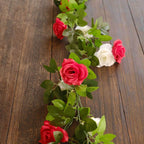 2 Pack 7ft Red Ivory Artificial Silk Flower Garland Mini Rose Vines with 26 Flower Heads - Bell Racket Store