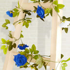 2 Pack 7ft White Royal Blue Artificial Silk Flower Garland Mini Rose Vines with 26 Flower Heads - Bell Racket Store
