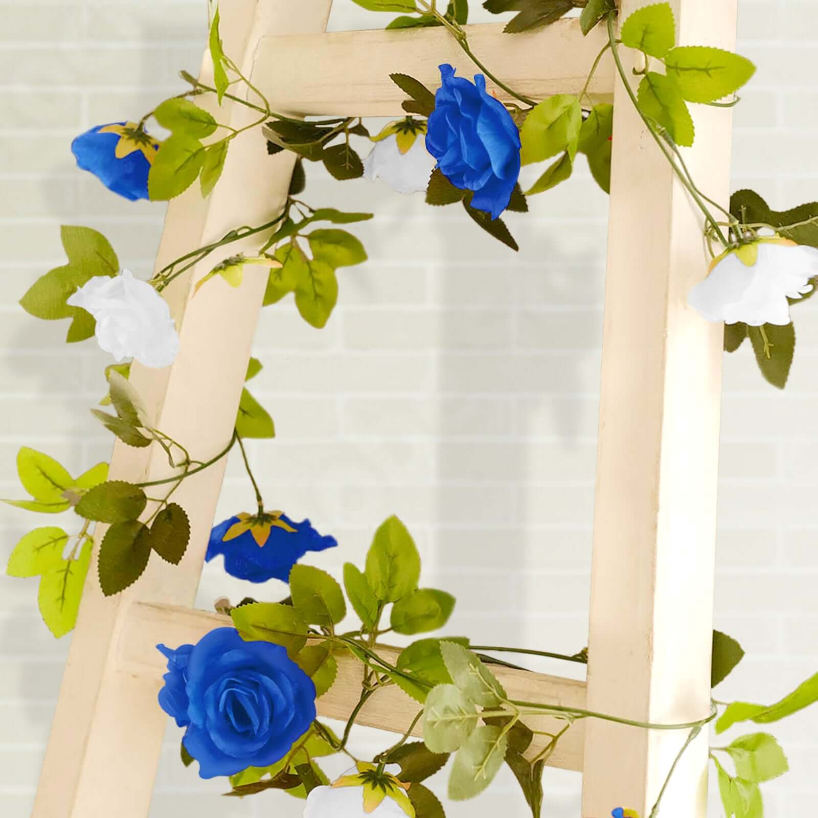 2 Pack 7ft White Royal Blue Artificial Silk Flower Garland Mini Rose Vines with 26 Flower Heads - Bell Racket Store