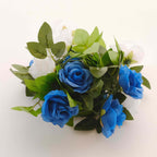 2 Pack 7ft White Royal Blue Artificial Silk Flower Garland Mini Rose Vines with 26 Flower Heads - Bell Racket Store