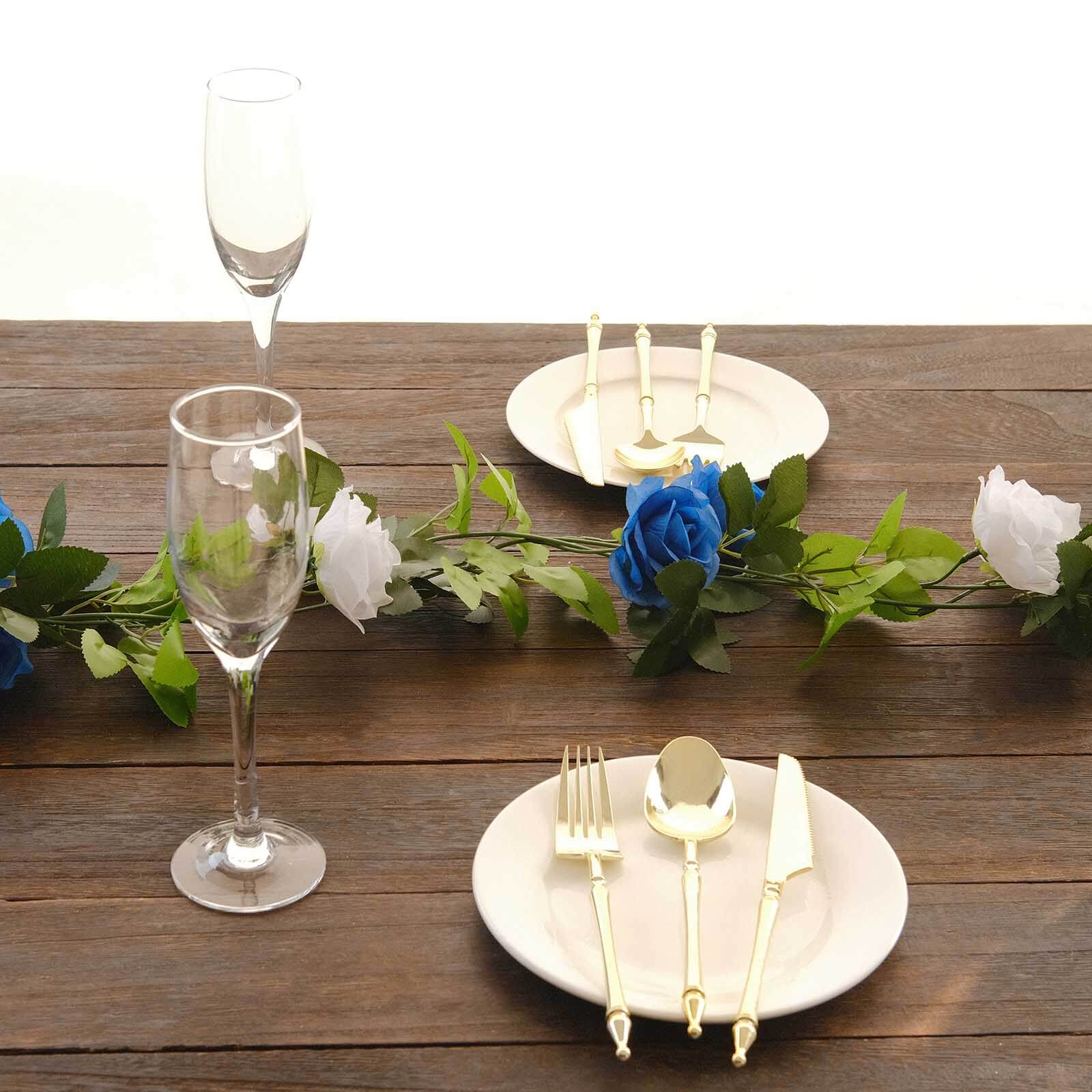 2 Pack 7ft White Royal Blue Artificial Silk Flower Garland Mini Rose Vines with 26 Flower Heads - Bell Racket Store