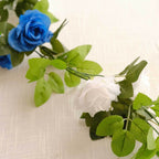 2 Pack 7ft White Royal Blue Artificial Silk Flower Garland Mini Rose Vines with 26 Flower Heads - Bell Racket Store