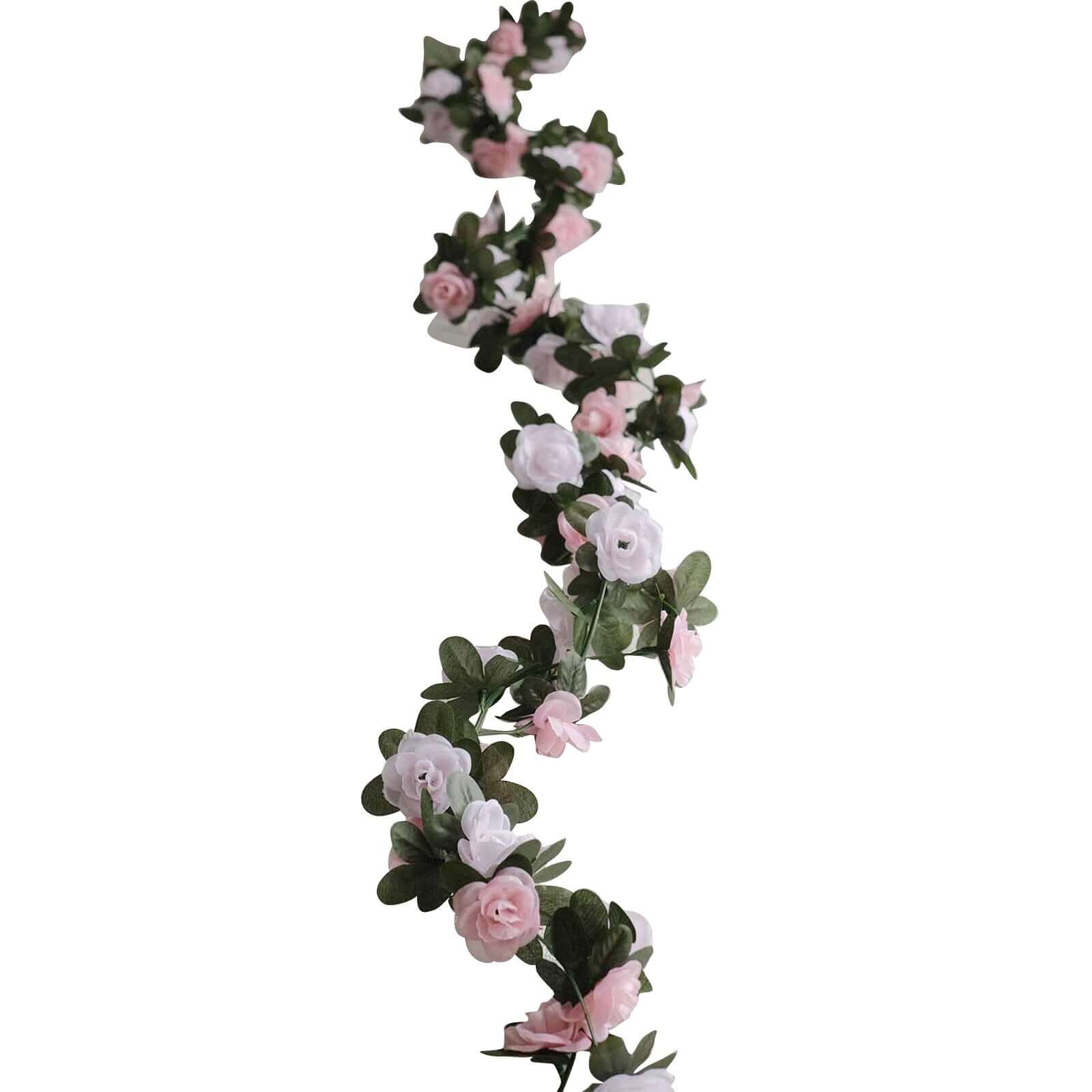 2 Pack 8ft Blush Dusty Rose Artificial Silk Flower Garland Mini Rose Vines with 45 Flower Heads - Bell Racket Store