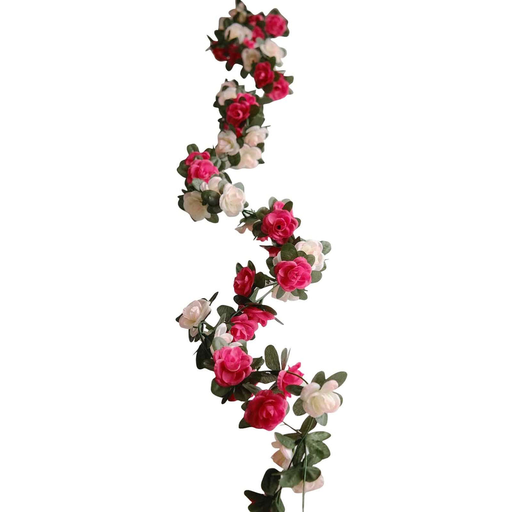 2 Pack 8ft Blush Fuchsia Artificial Silk Flower Garland Mini Rose Vines with 45 Flower Heads - Bell Racket Store