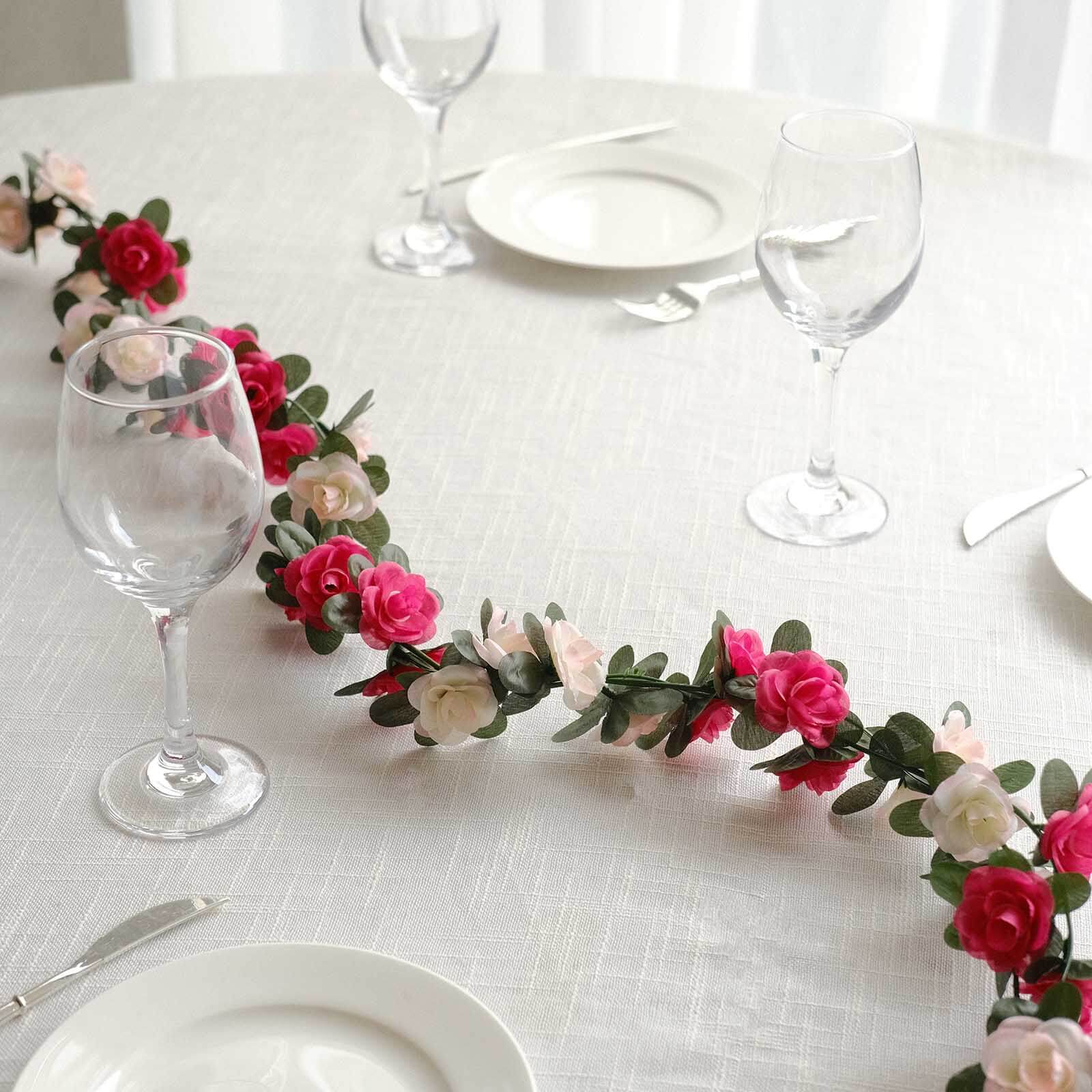 2 Pack 8ft Blush Fuchsia Artificial Silk Flower Garland Mini Rose Vines with 45 Flower Heads - Bell Racket Store