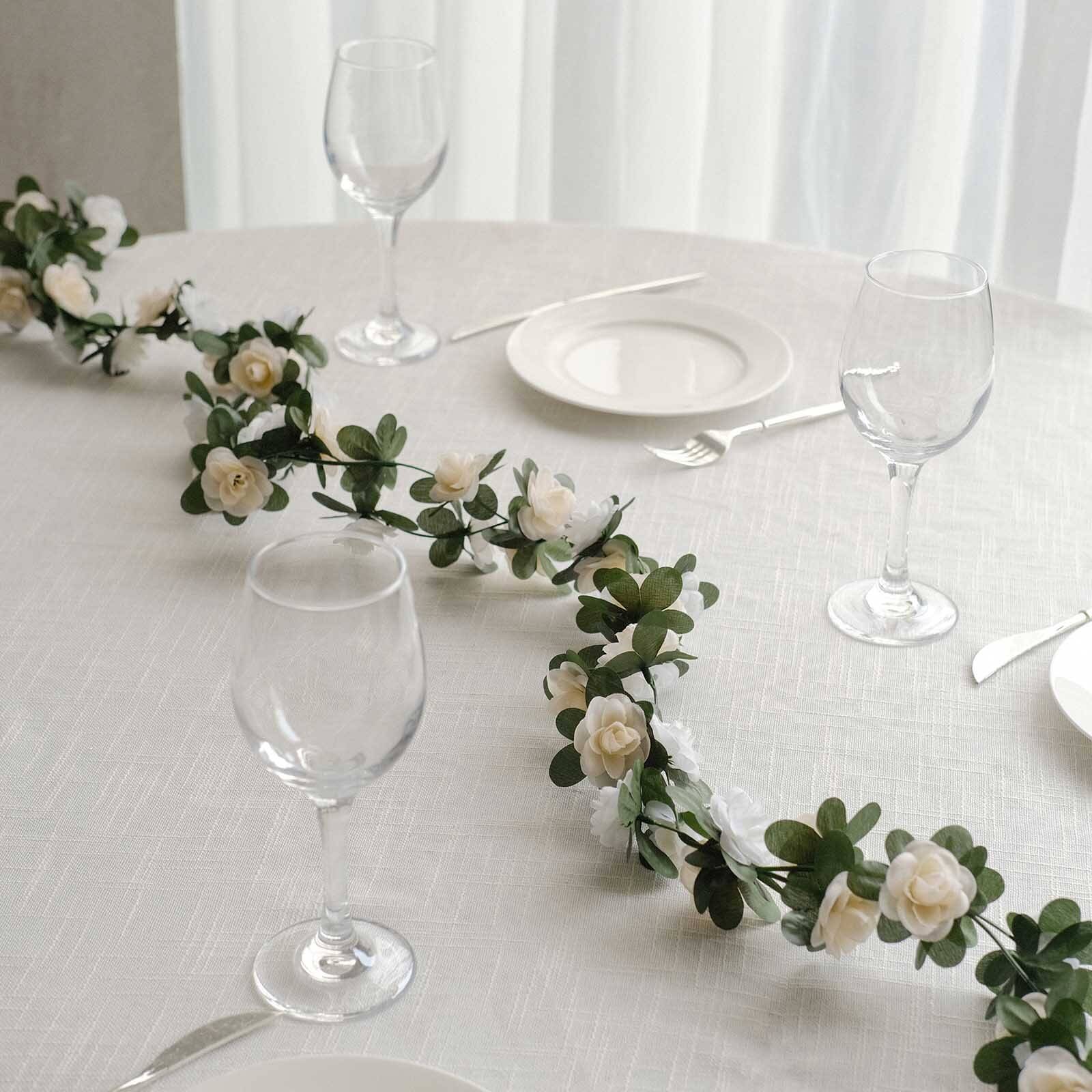 2 Pack 8ft Cream Ivory Artificial Silk Flower Garland Mini Rose Vines with 45 Flower Heads - Bell Racket Store