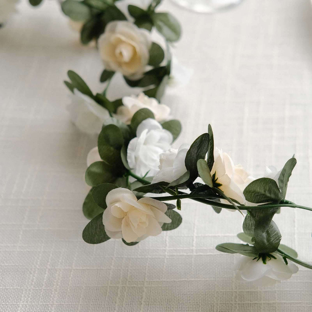2 Pack 8ft Cream Ivory Artificial Silk Flower Garland Mini Rose Vines with 45 Flower Heads - Bell Racket Store