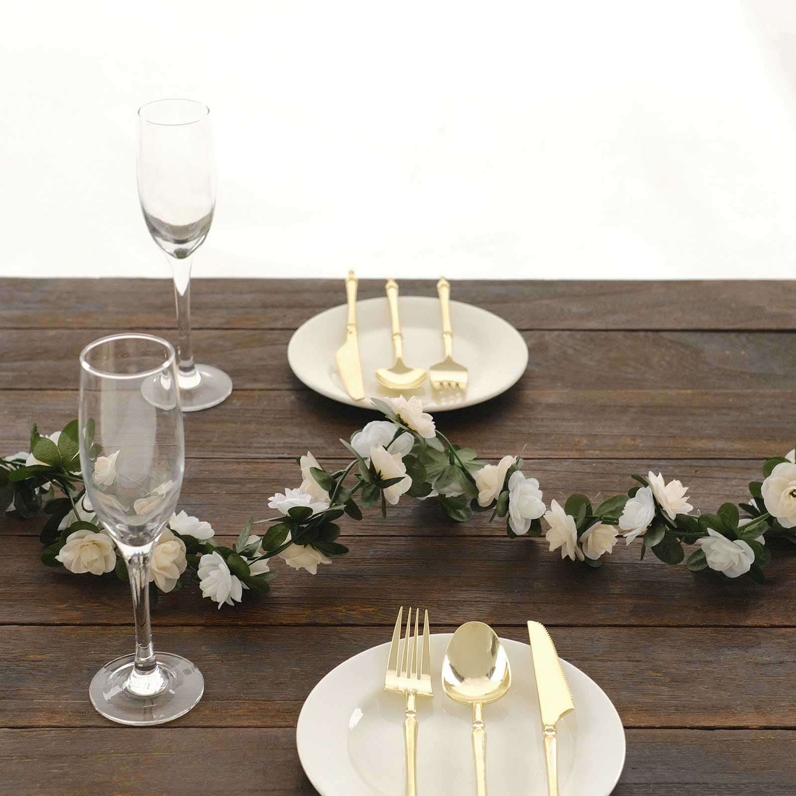 2 Pack 8ft Cream Ivory Artificial Silk Flower Garland Mini Rose Vines with 45 Flower Heads - Bell Racket Store