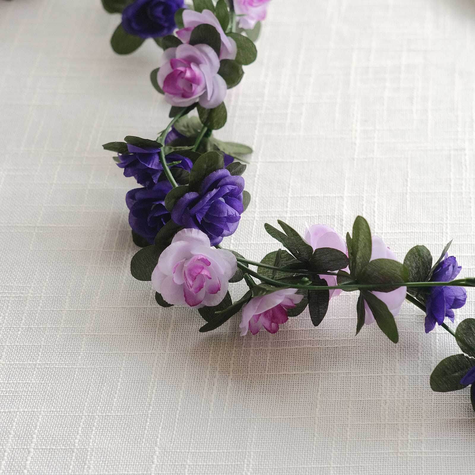 2 Pack 8ft Lavender Purple Artificial Silk Flower Garland Mini Rose Vines with 45 Flower Heads - Bell Racket Store