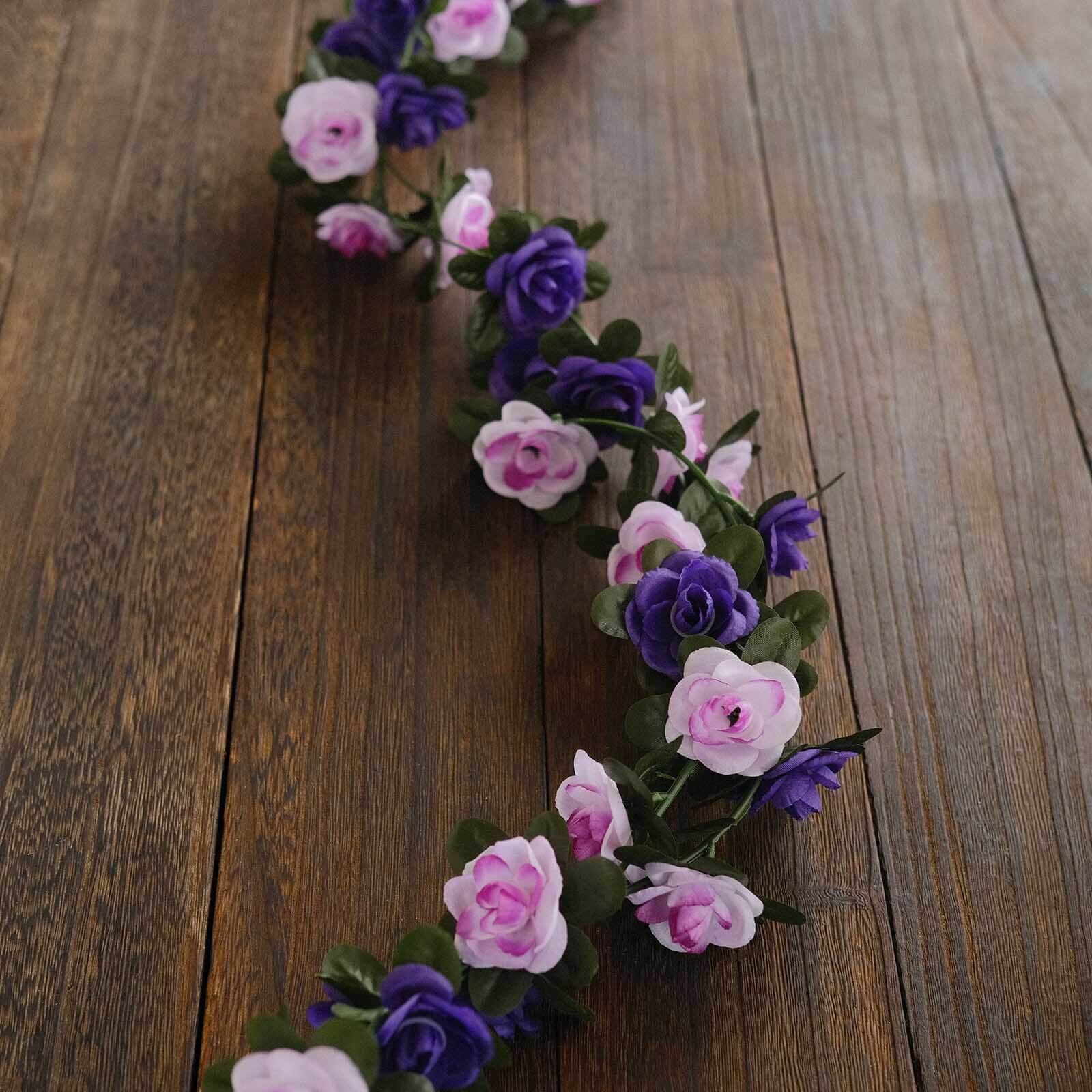 2 Pack 8ft Lavender Purple Artificial Silk Flower Garland Mini Rose Vines with 45 Flower Heads - Bell Racket Store
