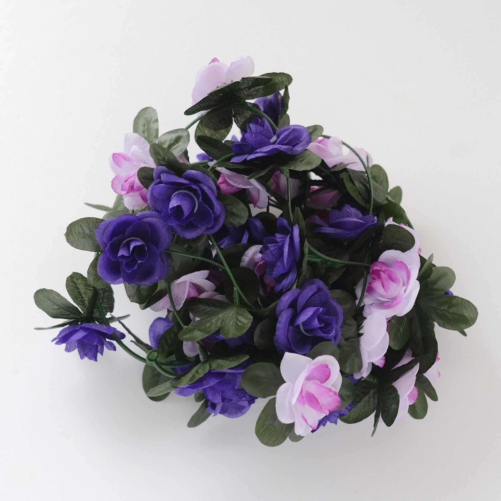 2 Pack 8ft Lavender Purple Artificial Silk Flower Garland Mini Rose Vines with 45 Flower Heads - Bell Racket Store