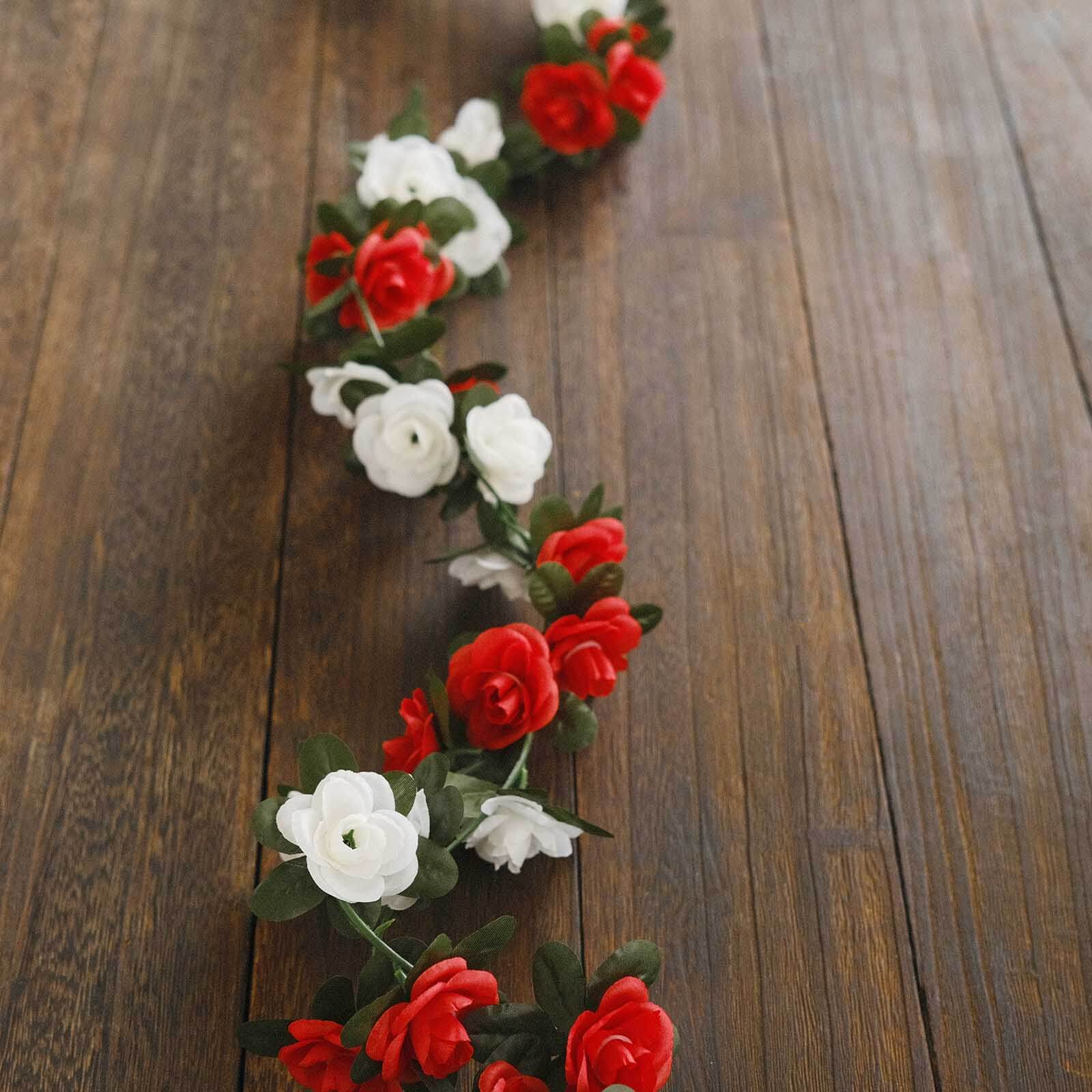 2 Pack 8ft Red Ivory Artificial Silk Flower Garland Mini Rose Vines with 45 Flower Heads - Bell Racket Store
