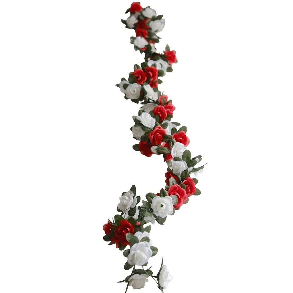 2 Pack 8ft Red Ivory Artificial Silk Flower Garland Mini Rose Vines with 45 Flower Heads - Bell Racket Store