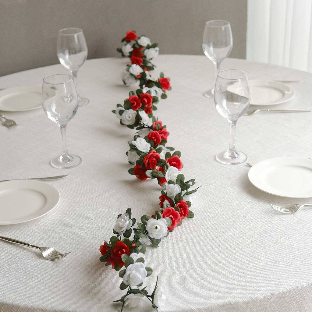 2 Pack 8ft Red Ivory Artificial Silk Flower Garland Mini Rose Vines with 45 Flower Heads - Bell Racket Store