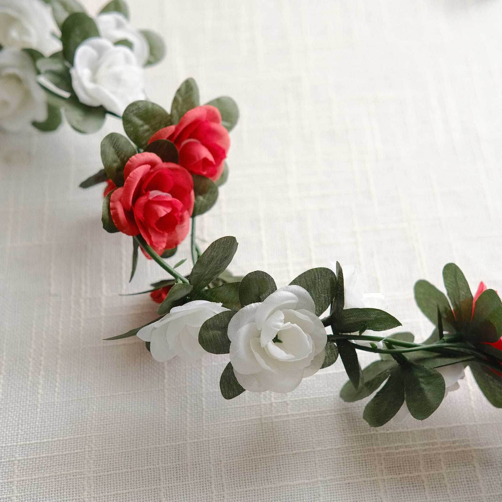 2 Pack 8ft Red Ivory Artificial Silk Flower Garland Mini Rose Vines with 45 Flower Heads - Bell Racket Store