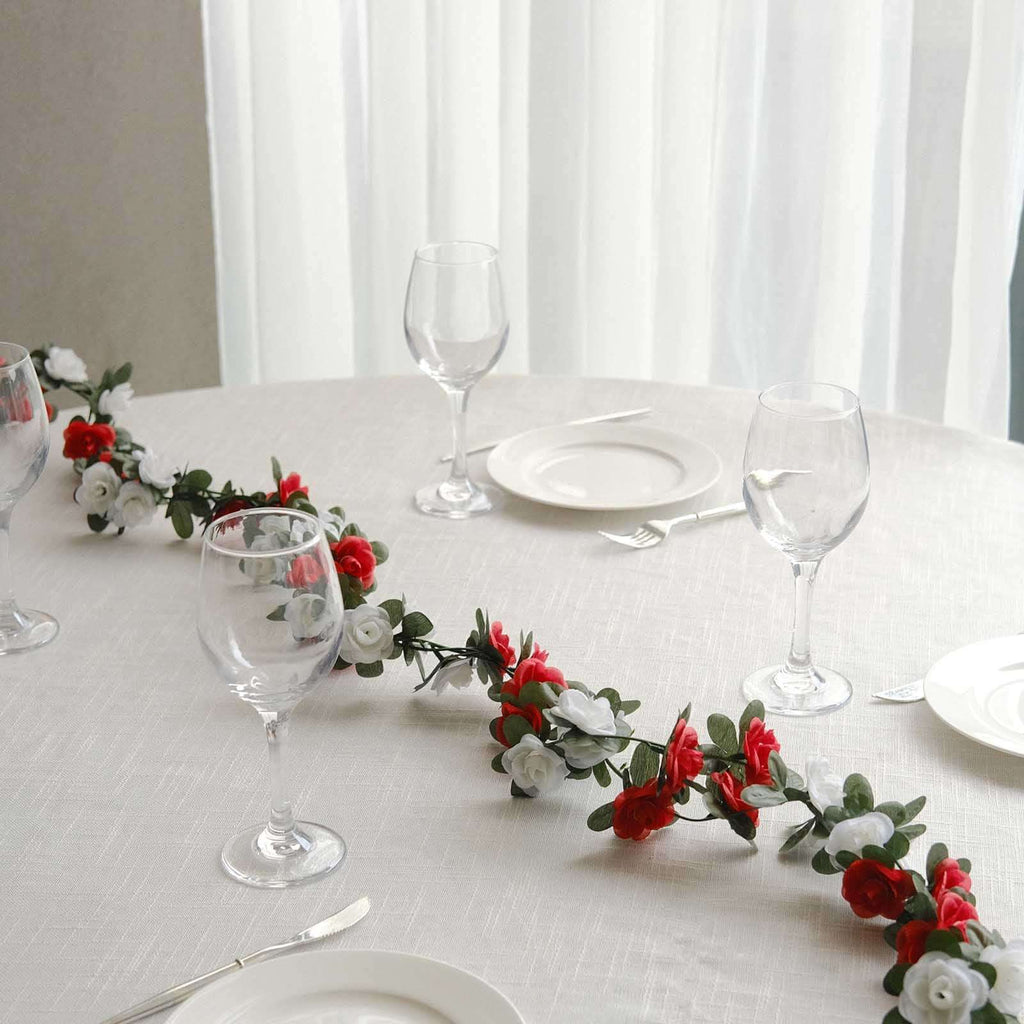 2 Pack 8ft Red Ivory Artificial Silk Flower Garland Mini Rose Vines with 45 Flower Heads - Bell Racket Store