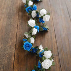 2 Pack 8ft White Royal Blue Artificial Silk Flower Garland Mini Rose Vines with 45 Flower Heads - Bell Racket Store