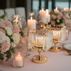 2 Pack 9" Crystal Pendant Hurricane Candle Holders in Gold, Elegant Square Design for Pillar Candles, Decorative Table Centerpieces - Bell Racket Store