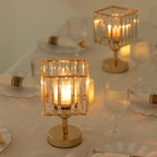 2 Pack 9" Crystal Pendant Hurricane Candle Holders in Gold, Elegant Square Design for Pillar Candles, Decorative Table Centerpieces - Bell Racket Store