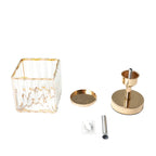 2 Pack 9" Crystal Pendant Hurricane Candle Holders in Gold, Elegant Square Design for Pillar Candles, Decorative Table Centerpieces - Bell Racket Store